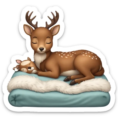 Cute deer sleeping in bed sticker