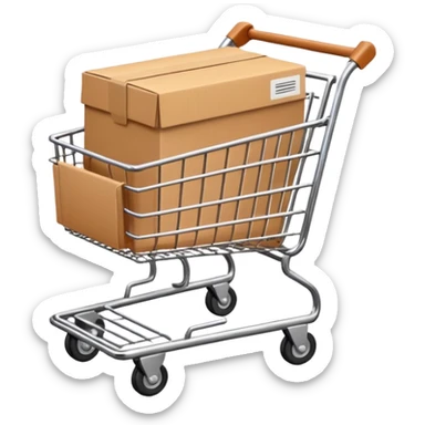 shopping cart with a small box inside sticker