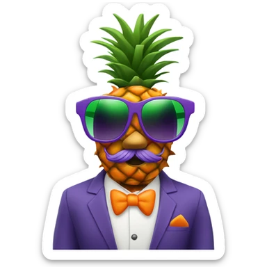 Purple pineapple wearing orange sunglasses in a green  tuxedo ￼ sticker