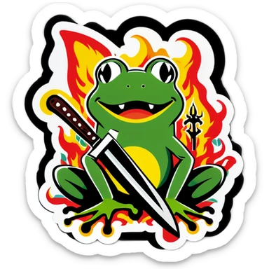 Frog with a knife and it’s on fire and it looks creepy sticker