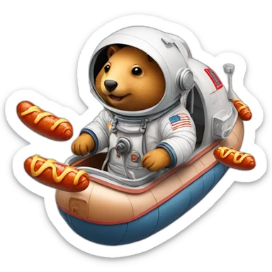 astronaut wombats in a boats made of hotdog sausages sticker