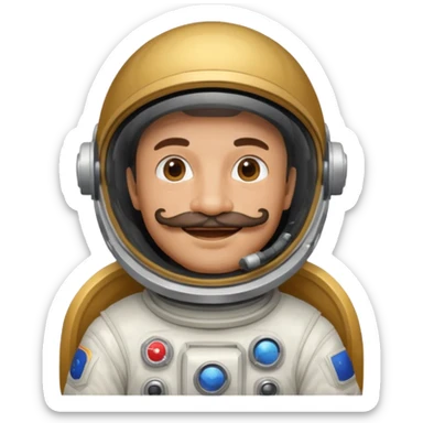 Mustached astronaut man holding helmet sticker