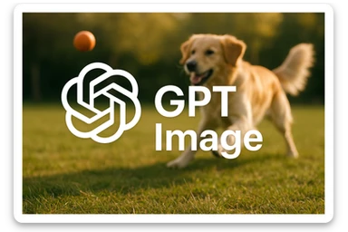 logo of chat gpt with text "GPT Image" on the background of a dog chasing ball, realistic image sticker
