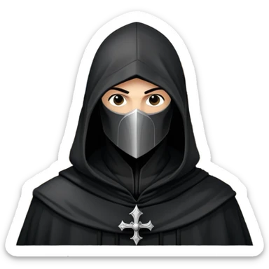 icon featuring Assasin's Creed in an iconic assassin's hood, standing tall against the backdrop of Florence. The design captures the essence of adventure, with intricate details of historical architecture and a sense of mystery. The character is poised, ready for action. transparent background. sticker