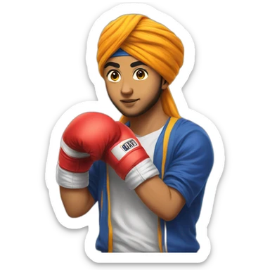 A 14 year old sikh wearing a patka boxing sticker