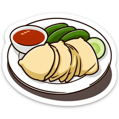 Singapore Hainanese chicken rice with cucumber and chili sauce sticker