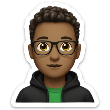 boy with green glasses black sweater brown hair black shooses and a white skin color  sticker