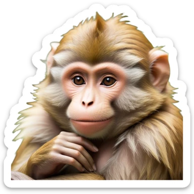 Beautiful and Majestic Cheeky Macaque Portrait Emoji, Head resting in a relaxed, contented smirk with eyes half-closed in a dreamy, playful slumber, showcasing soft, gently ruffled fur and a compact, agile build, Simplified yet exquisitely endearing features, highly detailed, glowing with a soft, radiant light, high shine, serene yet mischievous, stylized with an air of refined playful charm, soft glowing outline, capturing the essence of a beautiful and majestic macaque that embodies both cheeky humor and gentle elegance! sticker