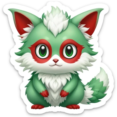 Kawaii Cute Edgy Green Red White ethereal Fionbri-Vernid-Trico-animal-creature full body sticker