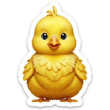 Cinematic Noble Yellow Baby Chicken Portrait Emoji, Poised and regal, with a tiny, fluffy build and a vibrant, well-groomed bright yellow downy coat, deep-set soulful beady eyes, Simplified yet sharp and sophisticated features, highly detailed, glowing with a soft, dignified glow, high shine, intelligent and charming, stylized with an air of youthful elegance, focused and attentive, soft glowing outline, capturing the essence of a watchful and confident little chick, so majestic it feels as though it could peep out of the screen with effortless authority! sticker