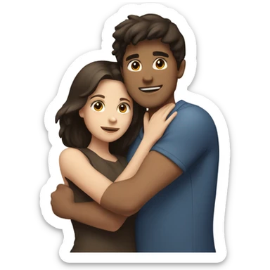 dark brunette boy and light brunette girl hugging sticker