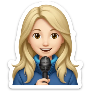 long haired woman with winter clothes holding microphone sticker