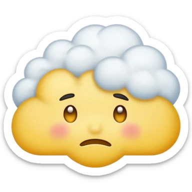 classic yellow emoji of a cloud with side-swept emo bangs and a sad face sticker