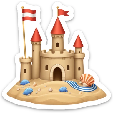 Decorated sand castle – seashells and a tiny flag on top sticker