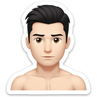 shirtless male athlete with white skin and slightly wavy black hair on top with shaved sides sticker