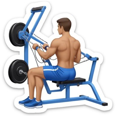 back view of man with blue shorts using seated cable-rows machine sticker