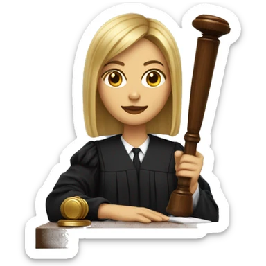 woman with straight hair in judge outfit with gavel  sticker