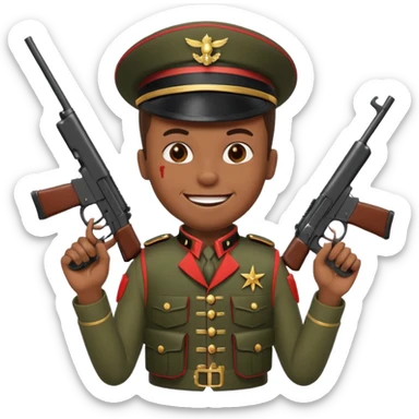 african american grinning toy soldier bloody vest with 2 guns sticker
