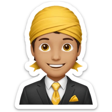 Character wearing yellow bandana and a suit sticker