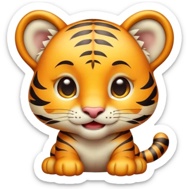 Cinematic Cute Tiger Cub Portrait Emoji, Head tilted playfully and inquisitively, with an adorably compact form accented by subtle stripes and round, sparkling eyes full of wonder, Simplified yet irresistibly adorable features, highly detailed, glowing with a warm, inviting wild glow, high shine, affectionate and lively, stylized with a touch of whimsical feline cuteness, soft glowing outline, capturing the essence of a mischievous yet loving tiger cub that seems as if it could leap out of the screen into your arms! sticker