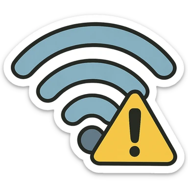 flat toon style wifi symbol with a warning sign, bold colors sticker