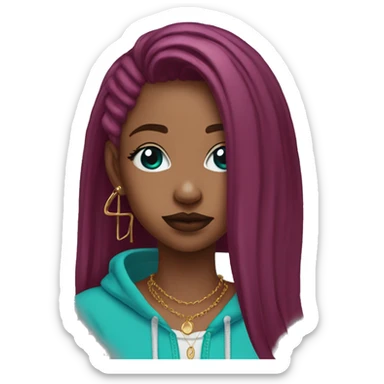 Deep pink maroon burgundy cyan dark hoodie person dyed hair and gold piercings nose piercing ear piercings sticker