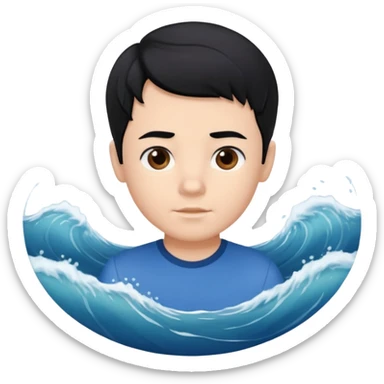 Siyah saçlı saçları öne doğru dalgalı bir şekilde beyaz tenli kahverengi gözlü küçük erkek çocuk sticker