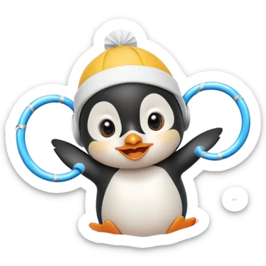 A cheerful penguin swimmer in swim cap, doing a playful backstroke with water rings popping around full body chibi cute
 sticker