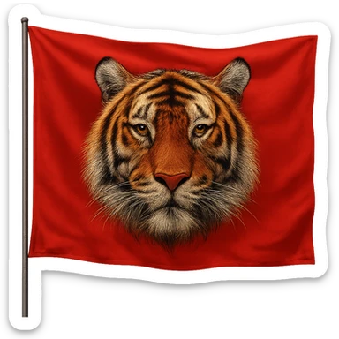 red flag featuring a realistic tiger face, centered, vivid and eye-catching, no text sticker