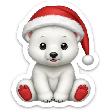 baby polar bear wearing red hat of santa claus sticker