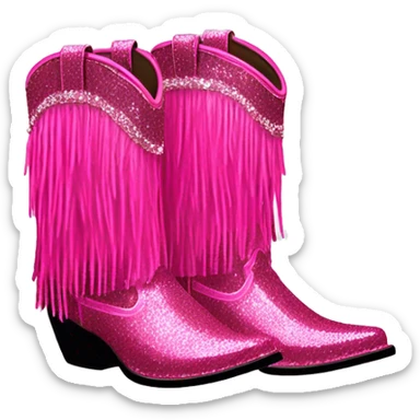 Realistic hot pink fashion cowgirl boots with sparly shiny glitter fringe on them. sticker