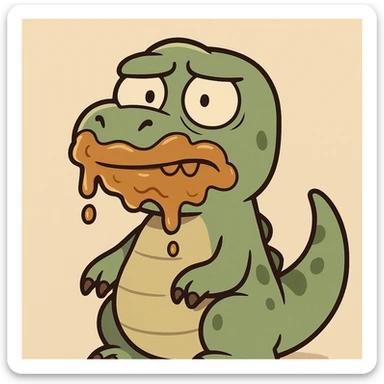 cute style dinosaur with peanut butter smeared on its face sticker