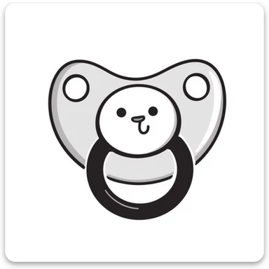 a baby pacifier with a ring and shield, in pastel colors dd9fb0, ffc6d3, a3bfc9, c4bee2, f1b091, detailed hand-drawn doodle style sticker