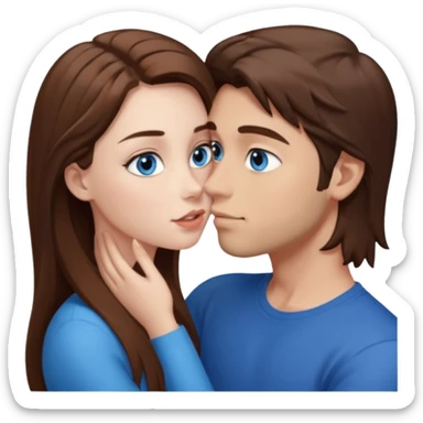 Girl with blue eyes and brown hair kissing guy with short brown hair and eyes  sticker