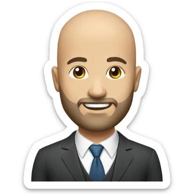 Bald CFO with medium beard, smirk sticker