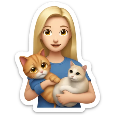 blonde girl holds hamster and red cat in her arms sticker