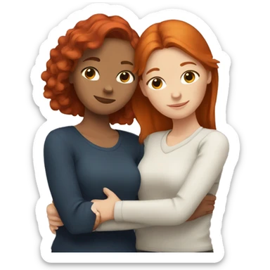 2 white female best friends hugging one with red hair and the other with brown hair  sticker