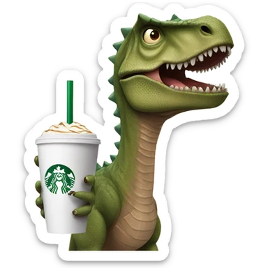 Dinosaur holding starbucks coffee with long nail and lashes sticker