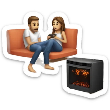 Girl sitting by heater being boring while boyfriend is in bed having fun sticker