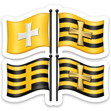 Flags: There are four flags, two on the top and two on the bottom, in the black and gold (yellow) quarters. Each flag features a gold cross symbol, likely a Coptic cross, on a black and yellow background with horizontal stripes. sticker