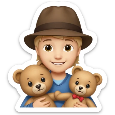 kid wearing hat with teddy bear  sticker