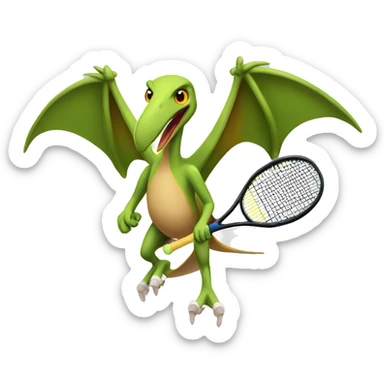pterodactyl playing tennis, emphasize the wings sticker