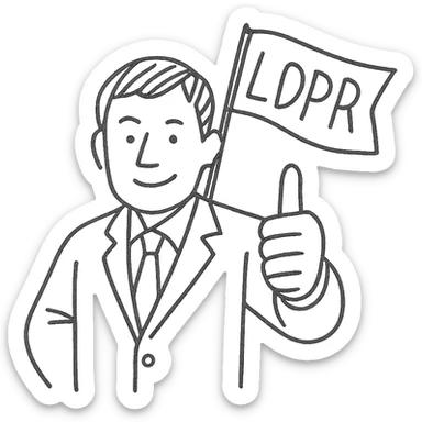 A man giving a thumbs up, in a suit, blue flag with yellow LDPR lettering on the back sticker