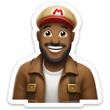 Brown skinned bald man wearing a Super Mario style hat with beard laughing  sticker