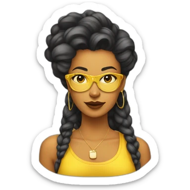 y2k trendy woman looking very hip and stylish from the waist up with yellow neutral skin sticker