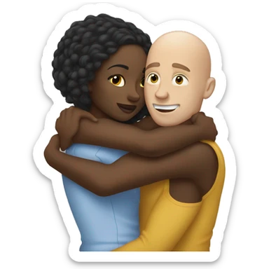Black girl hugging a bald white guy sticker