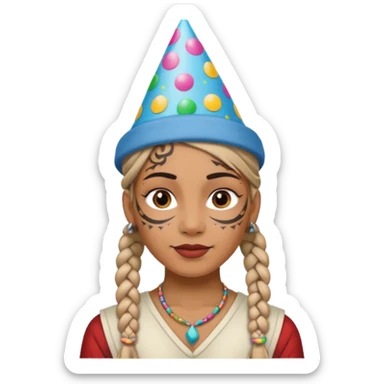 braided and tattoedbraided with lots lots lots of face tattooes and a party hat sticker