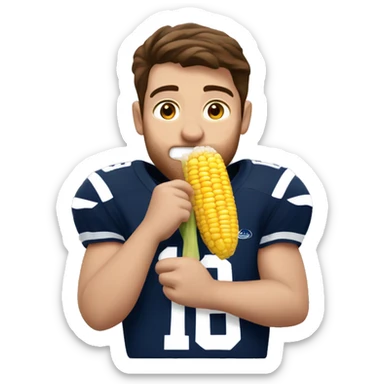 Penn state fan with brown hair eating corn sticker