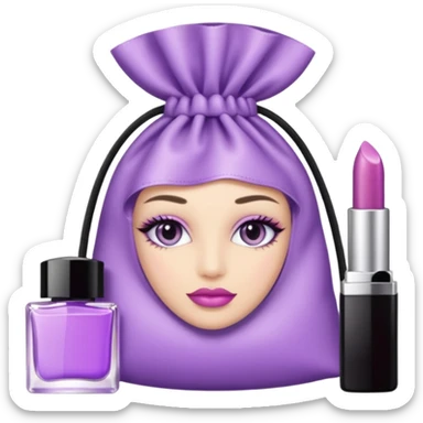 cosmetics (lipstick, perfume, mascara,..) in a lavender blink bag sticker