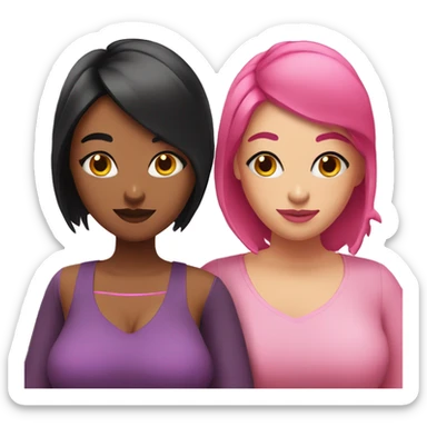 two plus size women, hearts around them, one with black hair, one with pink hair  sticker
